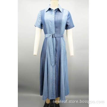 ladies belted shirt denim dress